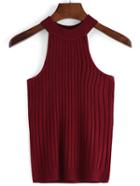 Romwe Women Halter Burgundy Tank Top