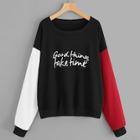 Romwe Plus Color-block Letter Print Sweatshirt