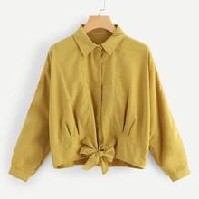 Romwe Knot Hem Single Breasted Blouse