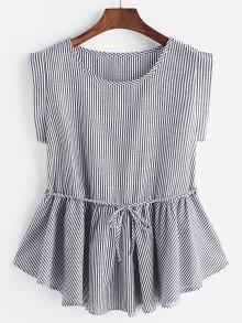 Romwe Pinstripes Frill Hem Belt Top