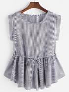 Romwe Pinstripes Frill Hem Belt Top