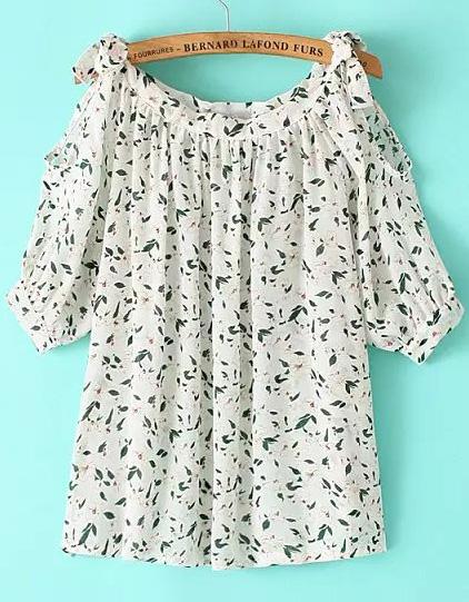 Romwe Pastel Floral Print Chiffon White Top