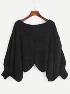 Romwe Black Long Sleeve Eyelet Crop Sweater