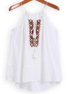 Romwe Spaghetti Strap Embroidered Lace Up Cami Top