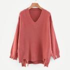 Romwe Drop Shoulder Frayed Solid Sweater