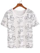 Romwe Bicycle Print Ripped T-shirt