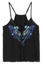 Romwe Spaghetti Strap Embroidered Bandage Black Vest
