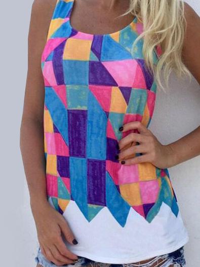 Romwe Color Block Geometric Print Tank Top