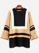 Romwe Color Block Drop Shoulder Seam Slit Sweater