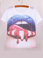 Romwe Usa Flag Lips Print T-shirt