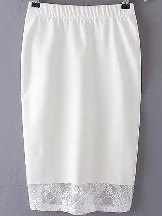 Romwe Elastic Waist Lace Hem White Skirt