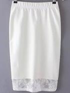 Romwe Elastic Waist Lace Hem White Skirt