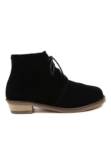 Romwe Nubuck Leather Shoelace Black Boots