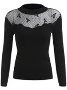 Romwe Lace Insert Slim Black Sweater