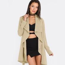 Romwe Lapel Tie Long Sleeve Outerwear