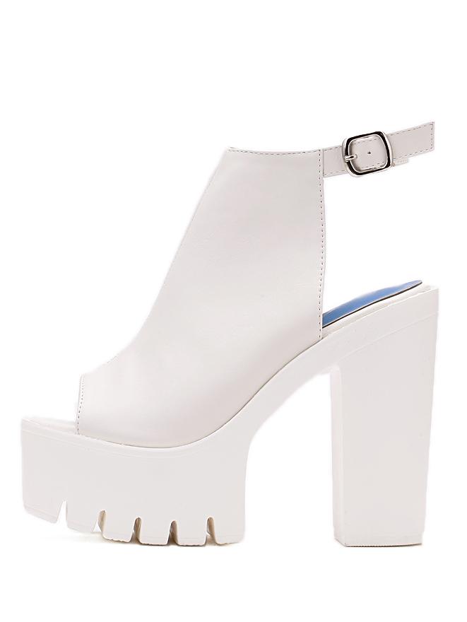 Romwe White Lug Sole Chunky Mule Pumps