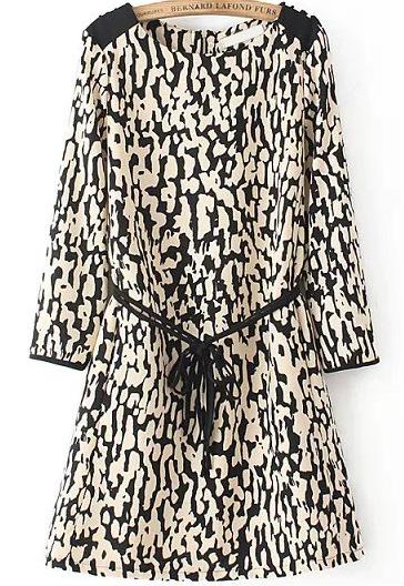 Romwe Leopard Print Tie-waist Dress