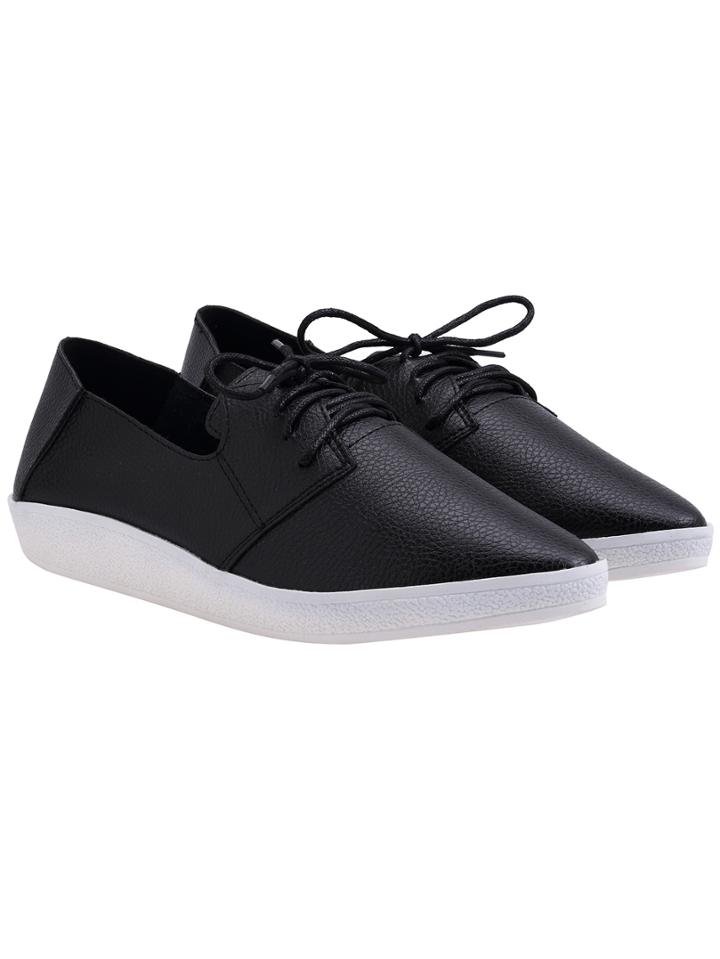 Romwe Black Almond Toe Casual Pu Flats