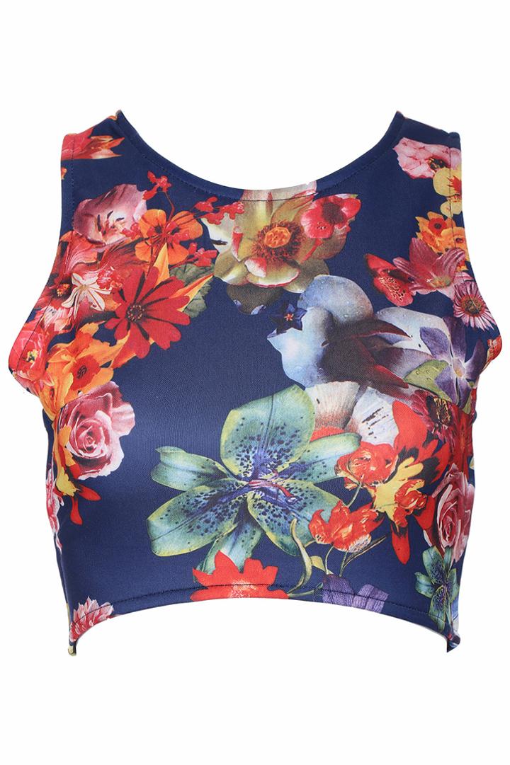 Romwe Romwe Watercolor Flower Print Cropped Black Vest
