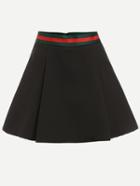 Romwe Black Striped Waist Pleated A-line Skirt