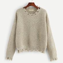 Romwe Plus Frayed Trim Glitter Sweater