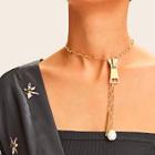Romwe Faux Pearl & Bar Pendant Zipper Chain Necklace 1pc