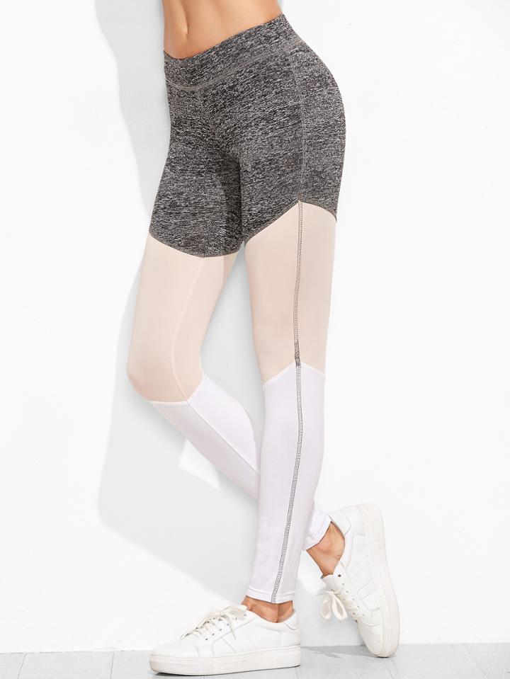Romwe Color Block Cut And Sew Leggings