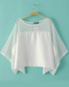 Romwe White Round Neck Sheer Lace Crop Blouse