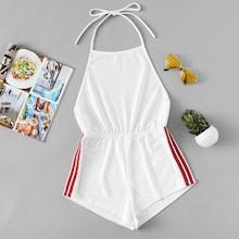 Romwe Striped Tape Side Halter Romper