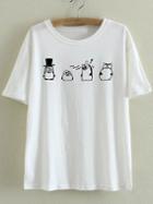 Romwe White Short Sleeve Penguins Print Casual T-shirt