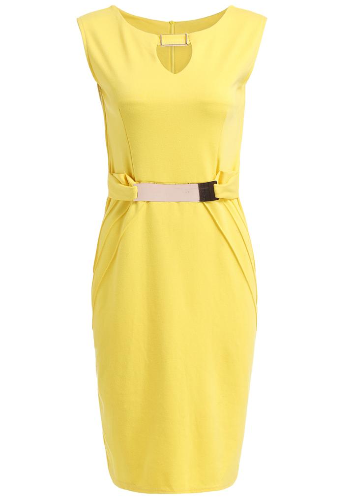 Romwe Sleeveless With Belt Slim Dress