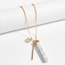 Romwe Marble Pattern Bar Pendant Necklace