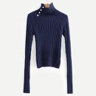 Romwe Button Detail Rib Knit Trim Jumper
