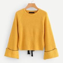 Romwe Raglan Sleeve Lace Up Back Sweater