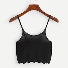 Romwe Chevron Hem Eyelet Crop Top