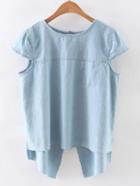 Romwe Blue Cap Sleeve Open Back Blouse