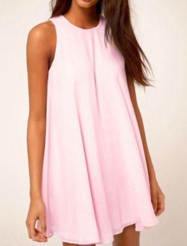 Romwe Round Neck Shift Pink Dress