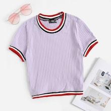 Romwe Colorful Striped Rib-knit Top