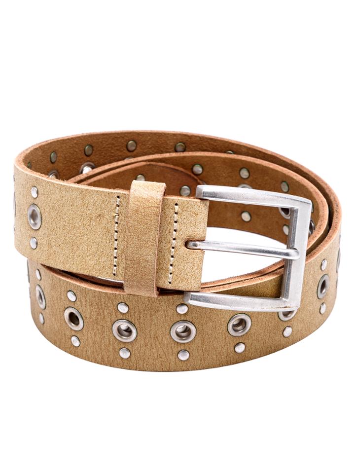 Romwe Beige Studded Hollow Out Buckled Belt
