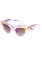Romwe Clear Multicolor Print Chunky Frame Cat Eye Sunglasses