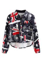 Romwe Union Jack Print Asymmetric Cool Coat