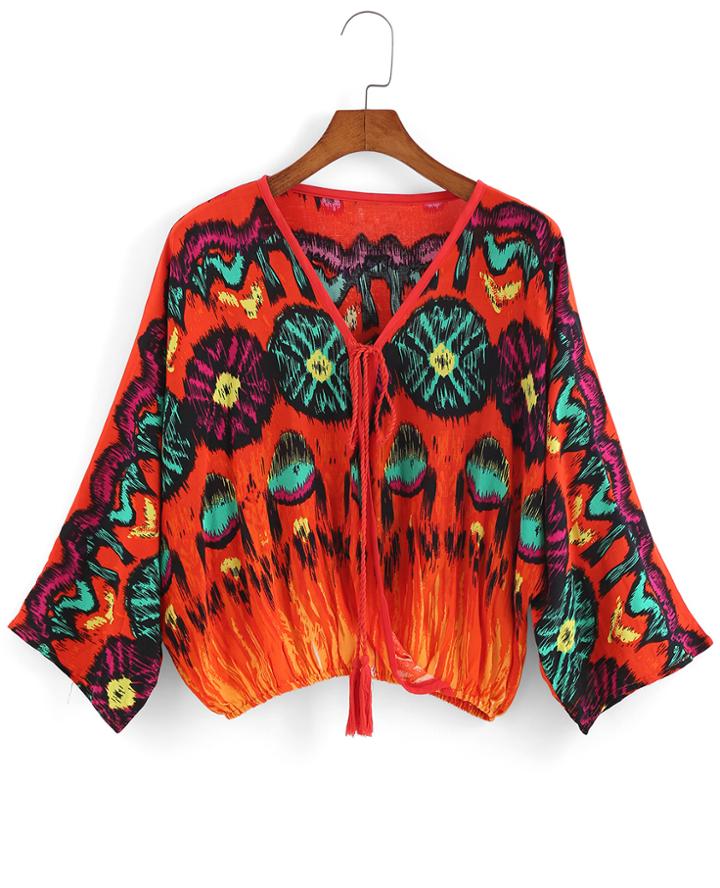 Romwe V Neck Florals Top