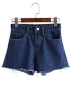Romwe Blue Frayed Denim Shorts