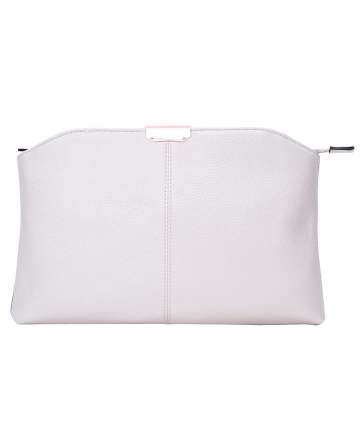 Romwe White Zipper Pu Clutches Bag
