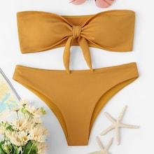 Romwe Knot Front Solid Bikini Set