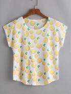 Romwe Fruit Print Curved T-shirt