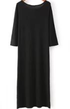 Romwe Black Knit Dress With Half Sleeve