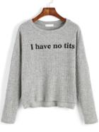 Romwe Letter Print High Low Sweater