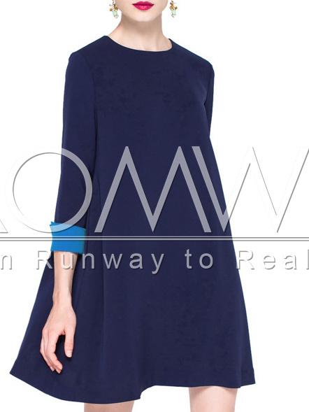 Romwe Navy Round Neck Zipper Dress