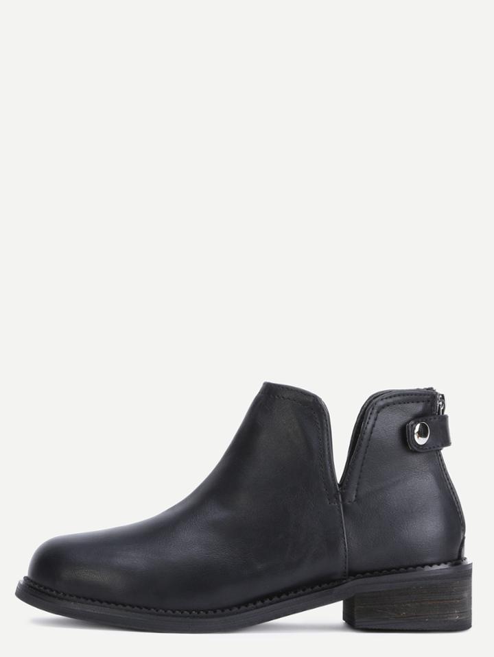 Romwe Black Faux Leather Back Zipper Button Strap Shoes